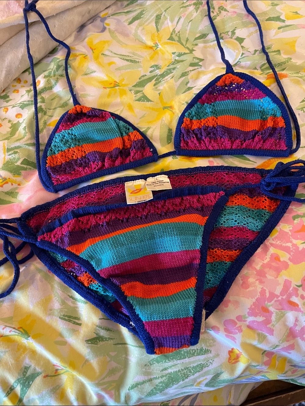 Gitano Girls Crochet Bikini Set in Blue, Teal, Orange & Purple new no tags